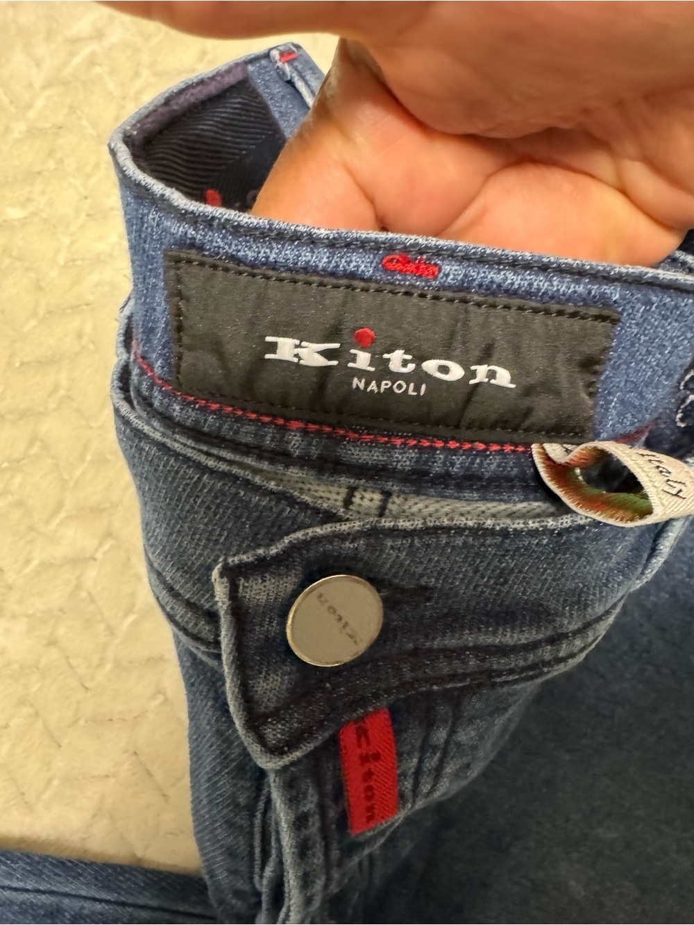 Kiton Denim Jeans in Medium Blue with Red Accents